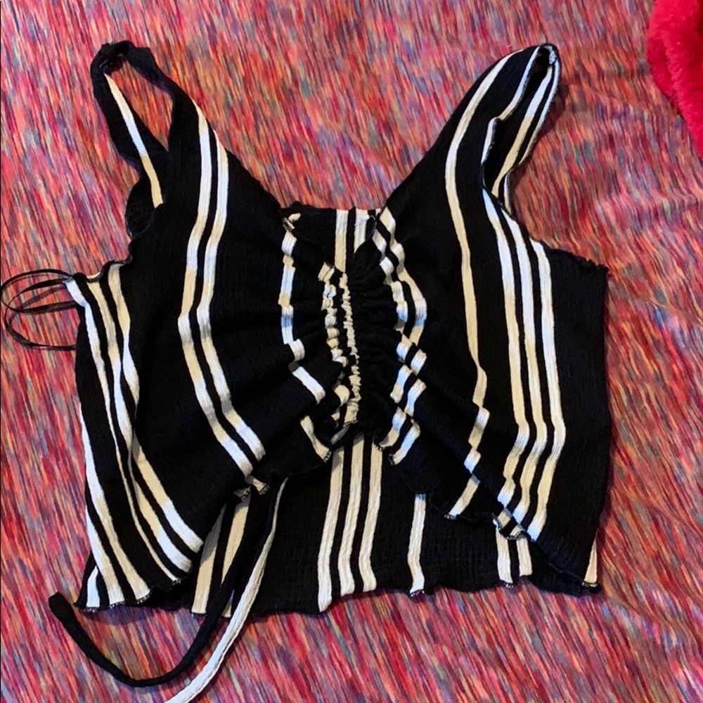 Black and white striped crop top